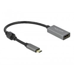 Delock - High Speed - video adaptér - USB-C s piny (male) do HDMI se zdířkami (female) - 20 cm - šedá, černá - aktivní