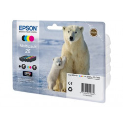 Epson 26 Multipack - 4-balení - černá, žlutá, azurová, purpurová - originální - blistr s RF akustickým alarmem - inkoustová cartridge - pro Expression Premium XP-510, 520, 600, 605, 620, 625, 700, 720, 800, 820