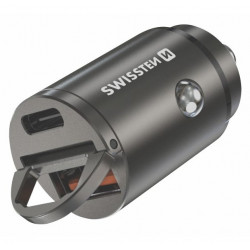 Swissten CL adaptér Power Delivery USB-C + Super Charge 3.0 30W nano stříbrný