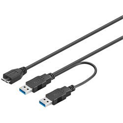 PremiumCord USB 3.0 napájecí Y kabel A Male + A Male -- Micro B Mmale