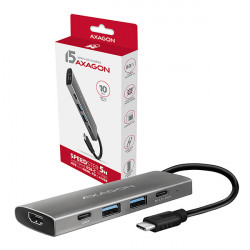 AXAGON HMC-5G2, USB 10Gbps hub, porty 2x USB-A, 2x USB-C, HDMI 4k 60, PD 100W, kabel USB-C 13cm