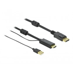 Delock - Kabel video audio - HDMI, USB (pouze napájení) s piny (male) do DisplayPort s piny (male) - 3 m - trojnásobně stíněný - černá - podporuje 4K