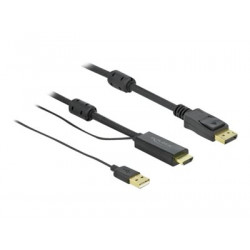 Delock - Kabel video audio - HDMI, USB (pouze napájení) s piny (male) do DisplayPort s piny (male) - 5 m - trojnásobně stíněný - černá - podporuje 4K