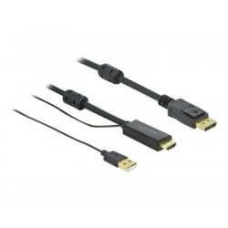 Delock - Kabel video audio - HDMI, USB (pouze napájení) s piny (male) do DisplayPort s piny (male) - 1 m - trojnásobně stíněný - černá - podporuje 4K