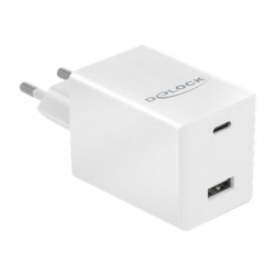 Delock - Síťový adaptér - 48 Watt - 3 A - Fast Charge - 2 výstupní konektory (USB, USB-C) - bílá