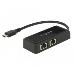 Delock Adaptér Super Speed USB (USB 3.1 Gen 1) s USB Type-C™ samec  2 x Gigabit LAN 10 100 1000 Mbps