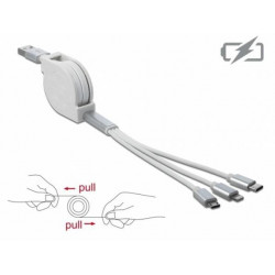 Delock Zatažitelný kabel USB 3 in 1 pro konektory osmipinový Micro USB USB Type-C™, bílý 