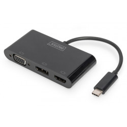 DIGITUS USB-C™ 3v1 adaptér pro tři monitory (HDMI, DP, VGA)