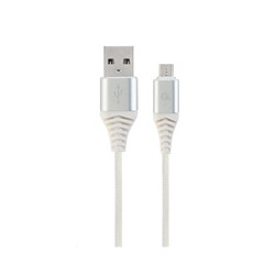GEMBIRD Kabel USB 2.0 AM na MicroUSB (AM BM), 2m, opletený, bílo-stříbrný, blister, PREMIUM QUALITY