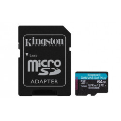 KINGSTON 64GB microSDHC Canvas Go! Plus 170R 100W U3 UHS-I V30 Card + SD Adapter