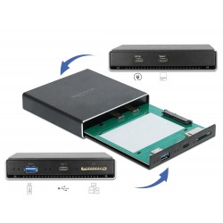 Delock Externí pouzdro pro HDD SSD SATA 2.5" s prídavnými porty USB Type-C™ a Typu-A a se slotem pro kartu SD