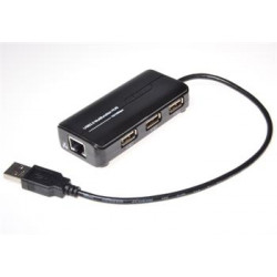 MicroConnect USB2.0 HUB 3-portový + Ethernet 10 100Mbps, bez ext. napájení, černý
