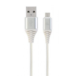 Kabel CABLEXPERT USB 2.0 AM na MicroUSB (AM BM), 1m, opletený, bílo-stříbrný, blister, PREMIUM QUALITY