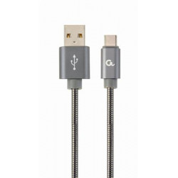 Kabel CABLEXPERT USB 2.0 AM na Type-C kabel (AM CM), 1m, metalická spirála, šedý, blister, PREMIUM QUALITY