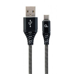 Kabel CABLEXPERT USB 2.0 AM na Type-C kabel (AM CM), 1m, opletený, černo-bílý, blister, PREMIUM QUALITY,