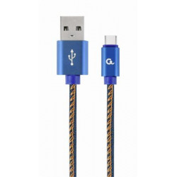 Kabel CABLEXPERT USB 2.0 AM na Type-C kabel (AM CM), 1m, opletený, jeans, blister, PREMIUM QUALITY