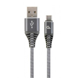 Kabel CABLEXPERT USB 2.0 AM na Type-C kabel (AM CM), 1m, opletený, šedo-bílý, blister, PREMIUM QUALITY