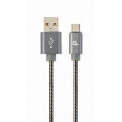 Kabel CABLEXPERT USB 2.0 AM na Type-C kabel (AM CM), 2m, metalická spirála, šedý, blister, PREMIUM QUALITY