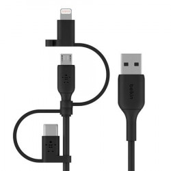 Belkin univerzální kabel USB-A microUSB s adaptérem na Lightning a USB-C konektorem, 1m, černý
