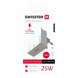 SWISSTEN SÍŤOVÝ ADAPTÉR PRO SAMSUNG SUPER FAST CHARGING 25W + DATOVÝ KABEL USB-C USB-C 1,2 M BÍLÝ