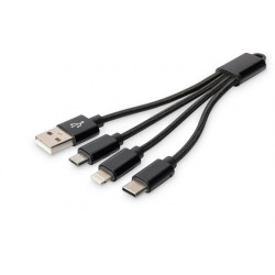 DIGITUS Nabíjecí kabel USB 3 v 1 - USB A - Lightning + micro B + typ C M M M M 0,15 m, bavlna, CE, zlatá, bl
