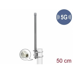 Delock 5G 3,3 - 3,8 GHz anténa N samice 8 dBi 50 cm všesměrová pevná venkovní šedá