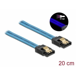 Delock Kabel SATA 6 Gb s s UV zářivým efektem, modrý, 20 cm 
