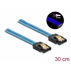 Delock Kabel SATA 6 Gb s s UV zářivým efektem, modrý, 30 cm 