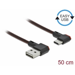 Delock Kabel EASY-USB 2.0 Typ-A samec na USB Type-C™ samec pravoúhlý levý pravý 0,5 m černý