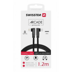 SWISSTEN TEXTILNÍ DATOVÝ KABEL ARCADE USB-C LIGHTNING 1,2 M ČERNÝ