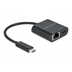 Delock - Síťový adaptér - USB-C 3.2 Gen 1 - Gigabit Ethernet x 1 + USB-C (pouze napájení) x 1 - černá