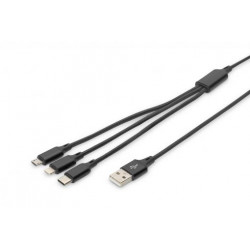 USB nabíjecí kabel, 3 v 1 , USB A - Lightning+micro B+Type-C 1m, kabel, bavlna, CE, bl