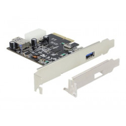 Delock PCI Express x4 Card  1 x external + 1 x internal SuperSpeed USB 10 Gbps (USB 3.1, Gen 2) - USB adaptér - PCIe 3.0 x4 nízký profil - USB 3.1 x 1 + USB 3.1 (interní) x 1