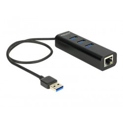 Delock USB 3.0 Hub 3 Port + 1 Port Gigabit LAN 10 100 1000 Mb s - Rozbočovač - 3 x SuperSpeed USB 3.0 + 1 x 10 100 1000 - desktop