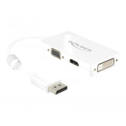 Delock - Adaptér DisplayPort - DisplayPort (M) do HD-15 (VGA), HDMI, DisplayPort (F) - 16 cm - bílá