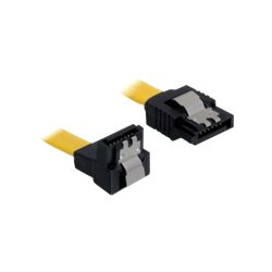 Delock Cable SATA - Kabel SATA - Serial ATA 150 300 600 - SATA (F) do SATA (F) - 50 cm - dolů zahnutý konektor, opatřený západkou, přímý konektor - žlutá