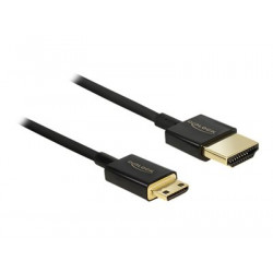 Delock Slim Premium - Kabel HDMI s ethernetem - mini HDMI s piny (male) do HDMI s piny (male) - 2 m - trojnásobně stíněný - černá
