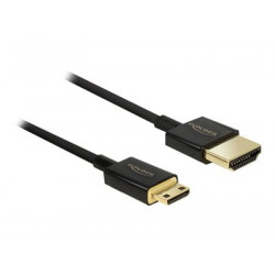 Delock Slim Premium - Kabel HDMI s ethernetem - mini HDMI s piny (male) do HDMI s piny (male) - 3 m - trojnásobně stíněný - černá - podporuje 4K