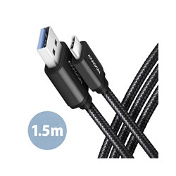 AXAGON BUCM3-AM15AB, SPEED kabel USB-C - USB-A, 1.5m, USB 3.2 Gen 1, 3A, ALU, oplet, černý