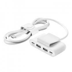 Belkin 4-portový USB Power Extender (2xUSB-C, 2xUSB-A) až 30W + 2m USB-C kabel, bílá