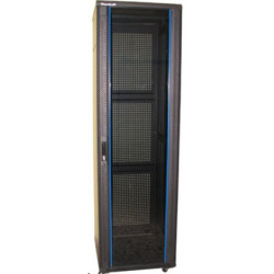 Rozvaděč 19" 42U 600x800 stojanový, rozebíratelný, perforované skleněné dveře, černý
