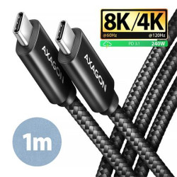 AXAGON BUCM4X-CM10AB NewGEN+ kabel USB-C - USB-C, 1m, USB4 Gen 3×2, PD 240W 5A, 8K HD, ALU, oplet, černý
