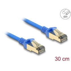 Delock Síťový kabel RJ45, Cat.8.1, F FTP, tenký, 0,3 m, modrý