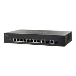 Cisco Small Business SF302-08PP - Přepínač - L3 - řízený - 8 x 10 100 (PoE+) + 2 x kombinace Gigabit SFP - desktop, Lze montovat do rozvaděče - PoE+ (62 W) - repasovaný