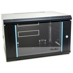 XtendLan 6U 600x450, na zeď, jednodílný, skleněné dveře, černý