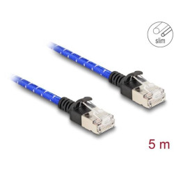 Delock Síťový kabel RJ45 s opleteným pláštěm, Cat. 6A, U FTP Slim, 5 m, modrý