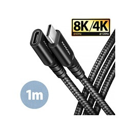 AXAGON BUCM32-CF10AB prodlužovací kabel USB-C (M) - USB-C (F), 1m, USB 20Gbps, PD 240W 5A, 8K HD, ALU, oplet, černý