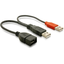 Delock Napájecí kabel USB A samice z 2xUSB A samec. délka 22,5 cm