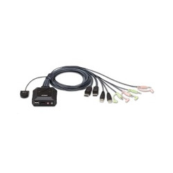 ATEN 2-port DisplayPort KVM s kabelovým přepínačem, audio