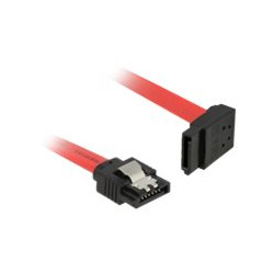 Delock - Kabel SATA - Serial ATA 150 300 600 - SATA (M) do SATA (M) - 50 cm - opatřený západkou, levý úhlový konektor - červená